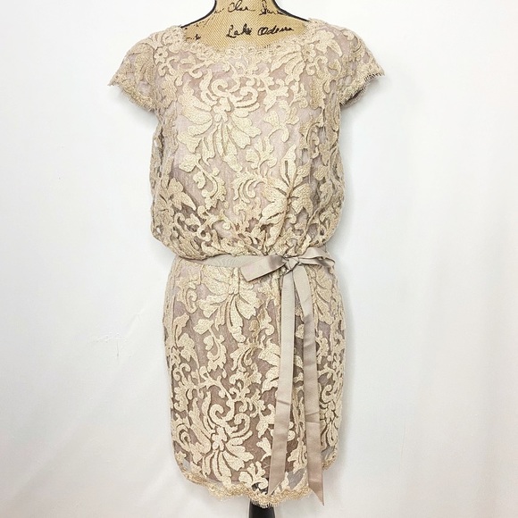 Tadashi Shoji Beige Floral Lace Dress - Picture 1 of 7